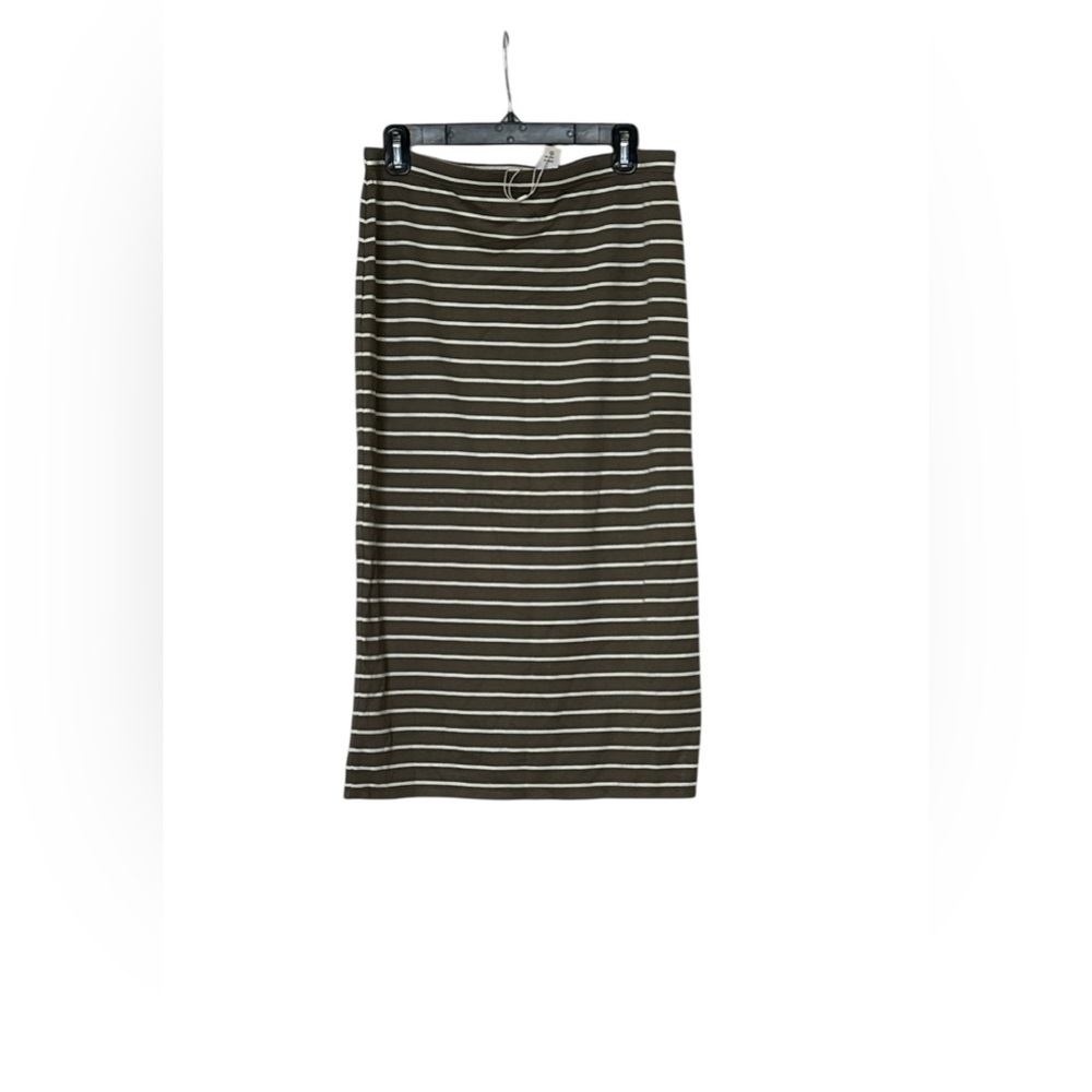 Women’s Max Studio Cotton Green/Off White Midi Pull on skirt, size Large, NWT